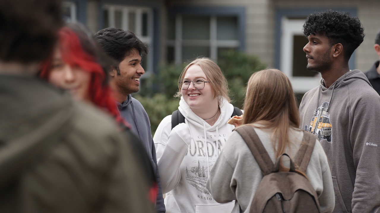 Students gathered outside Discovery Hall at NIC Comox Valley Campus