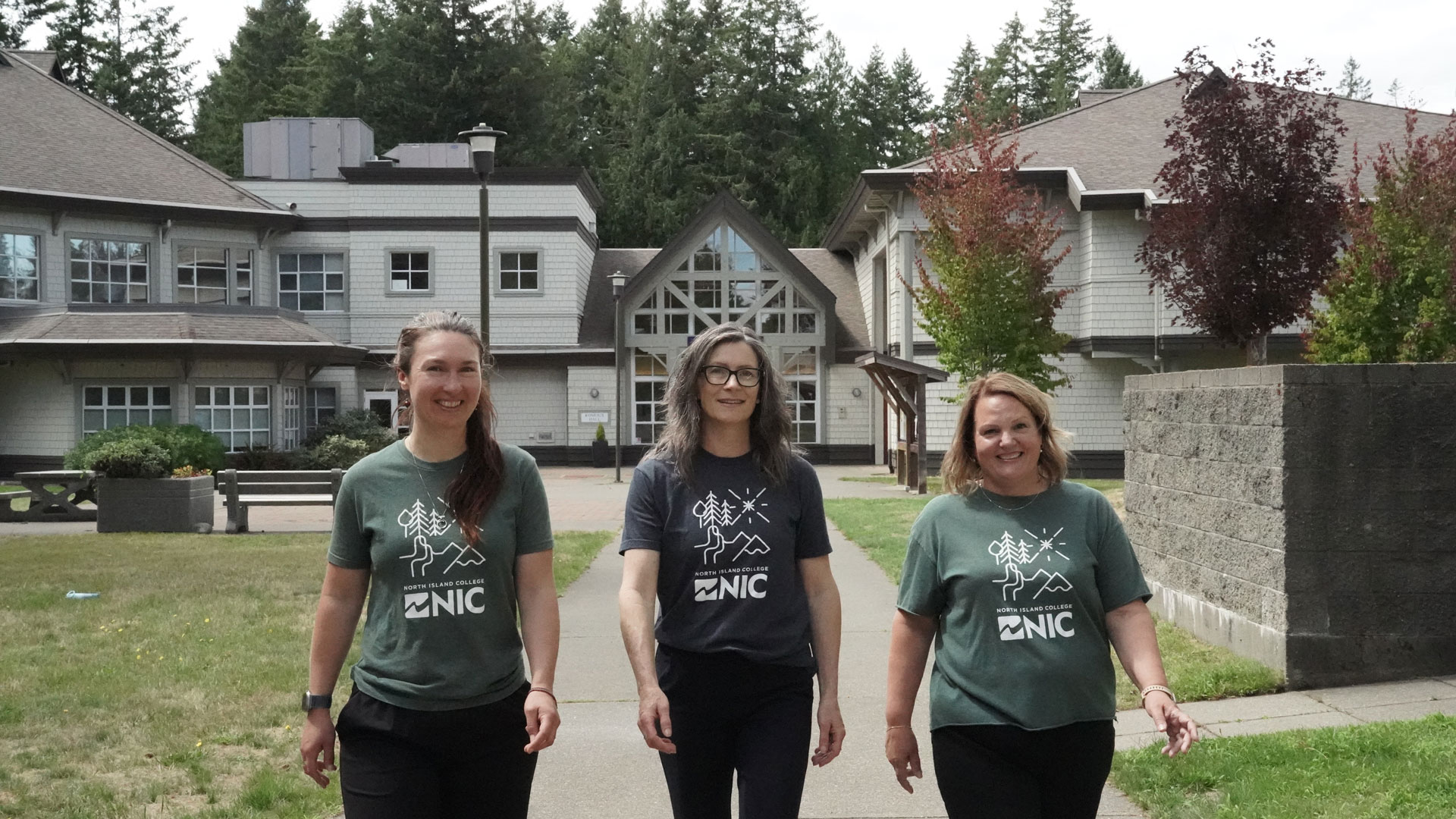 NIC's Future Students team walking on campus in the Comox Valley