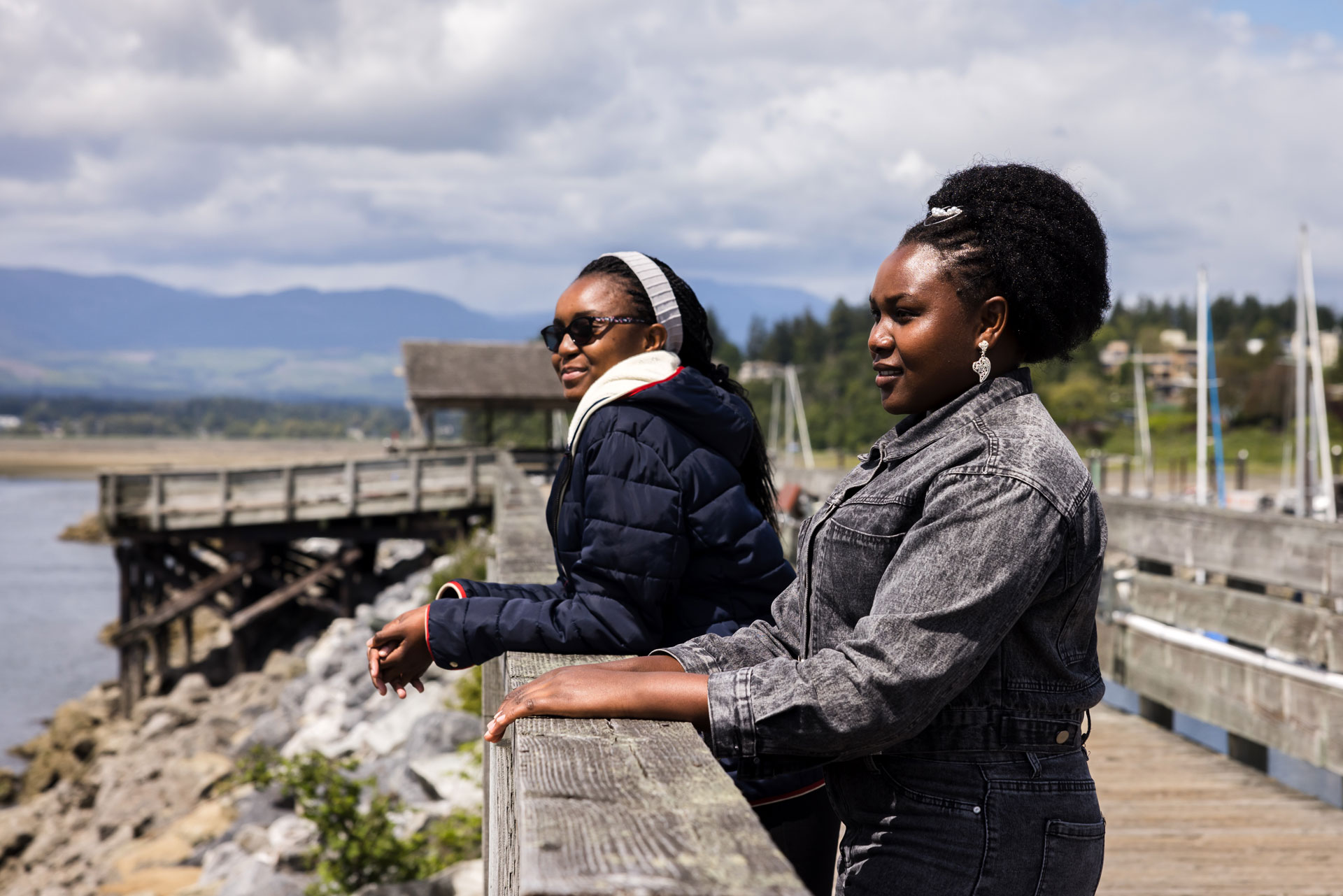 Students walking together at the Comox Marina