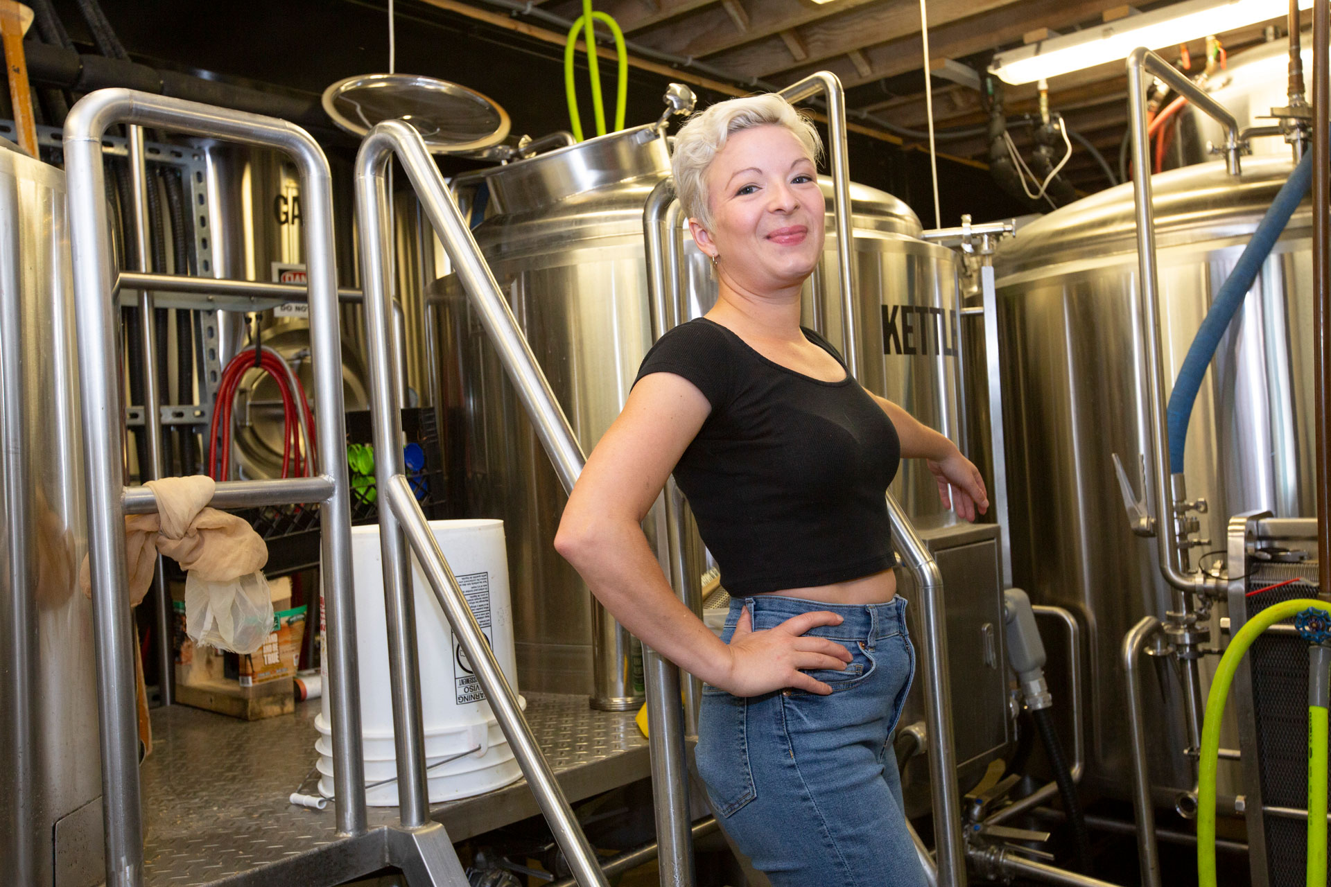 Craft brewing alum, Ellie Hadley in a brew house