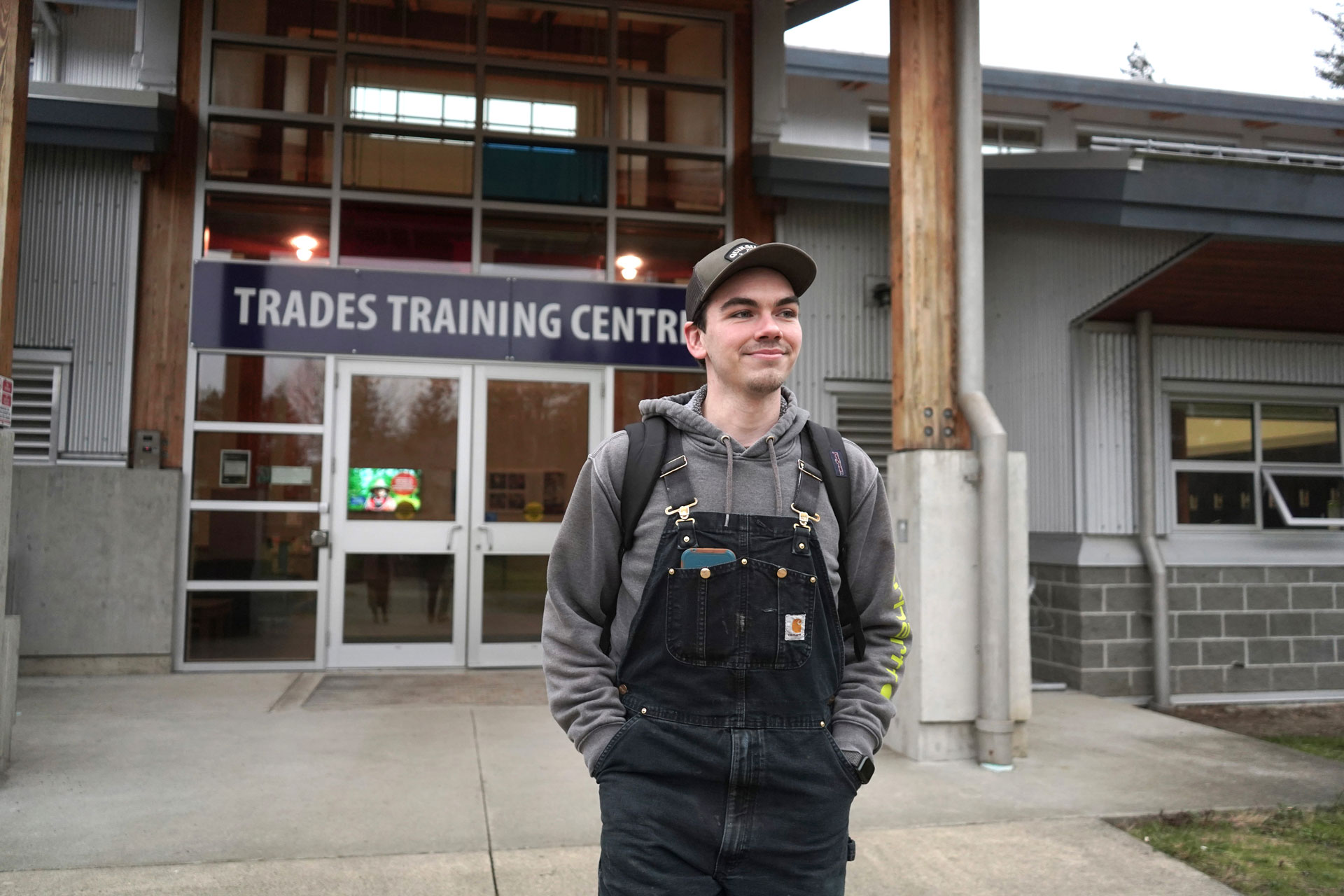 Foundation award recipient, Dion Bond, exits the CV campus trades training centre.
